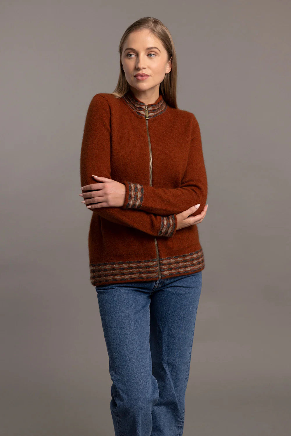 Wave Trim Zip Cardigan