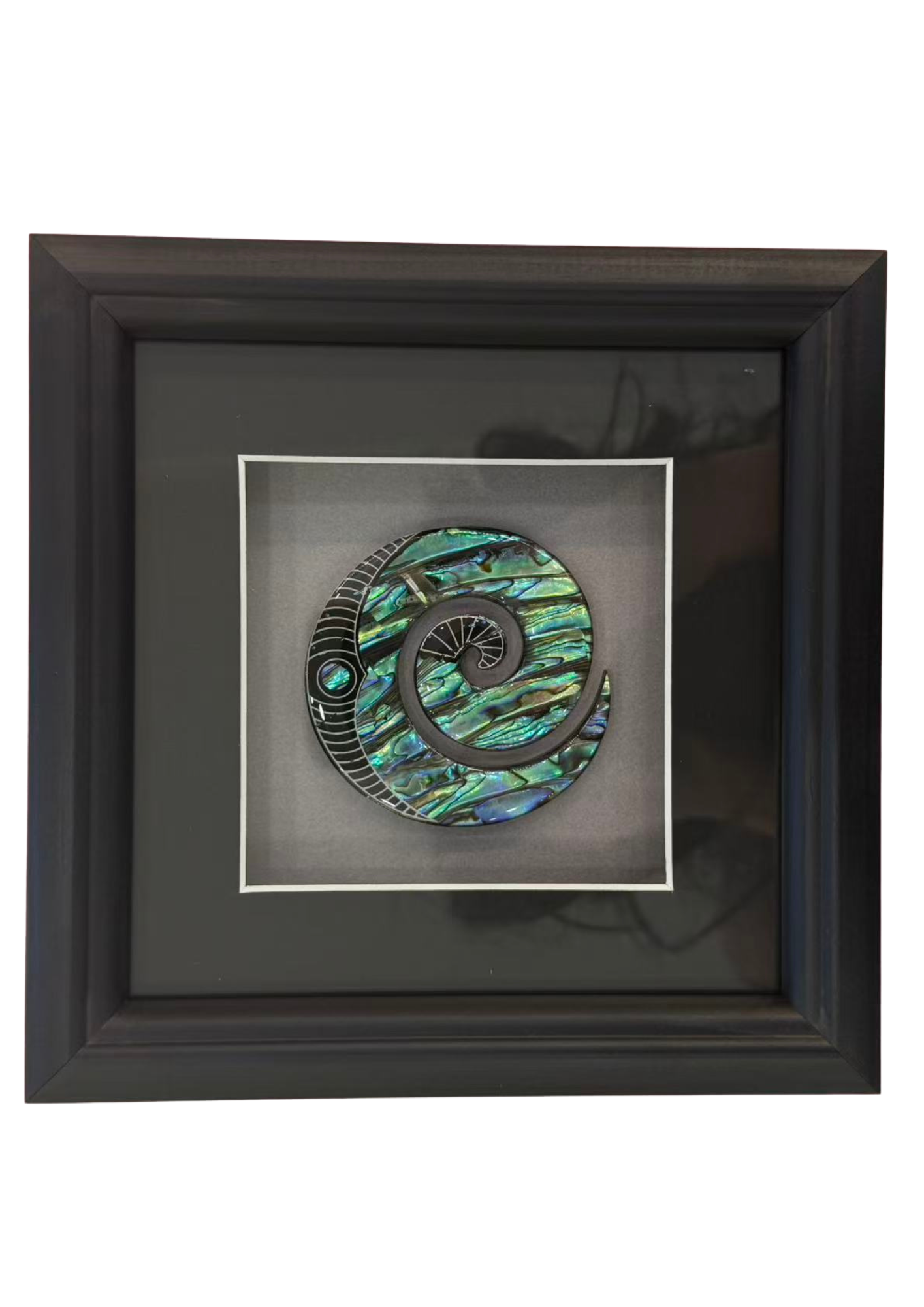 Dale Aquar Us Framed Paua Carving Koru