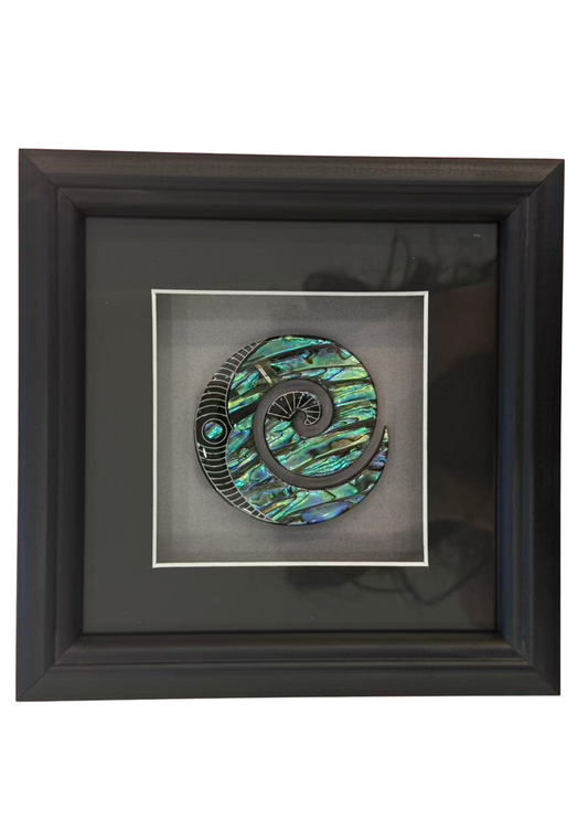 Dale Aquar Us Framed Paua Carving Koru