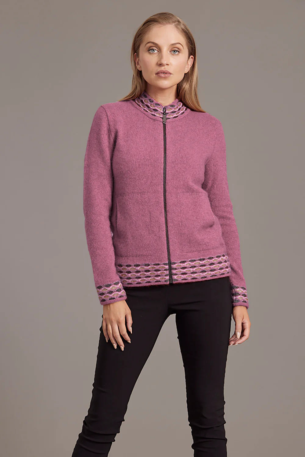 Wave Trim Zip Cardigan