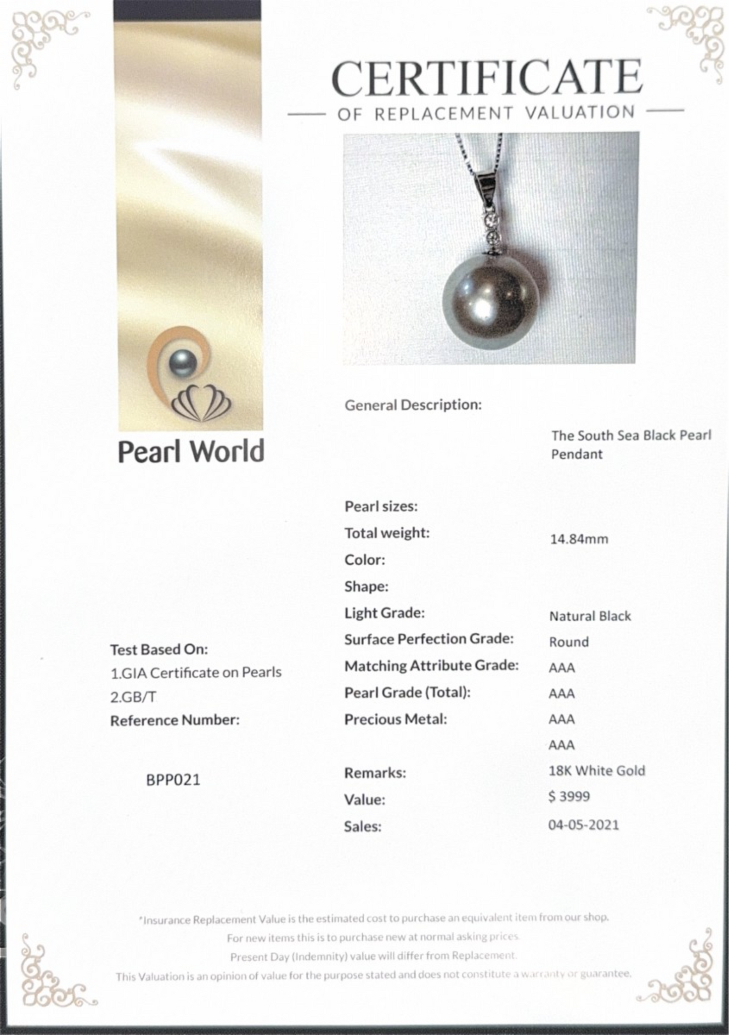 The South Sea Black Pearl Pendant