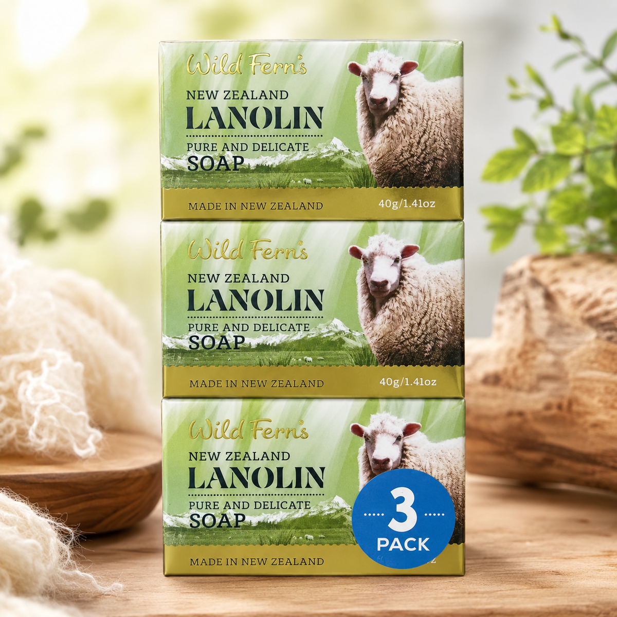 Wild Ferns Lanolin pure and delicate Soap 3pk 40G