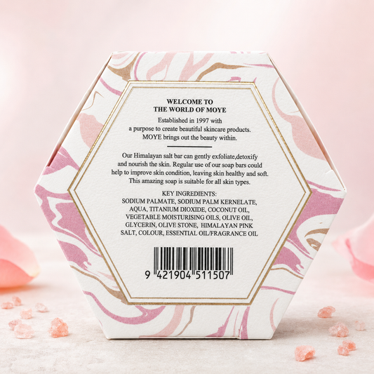 Moye Himalayan Pink Salt Soap Rose Garden 100g back packaging with ingredients