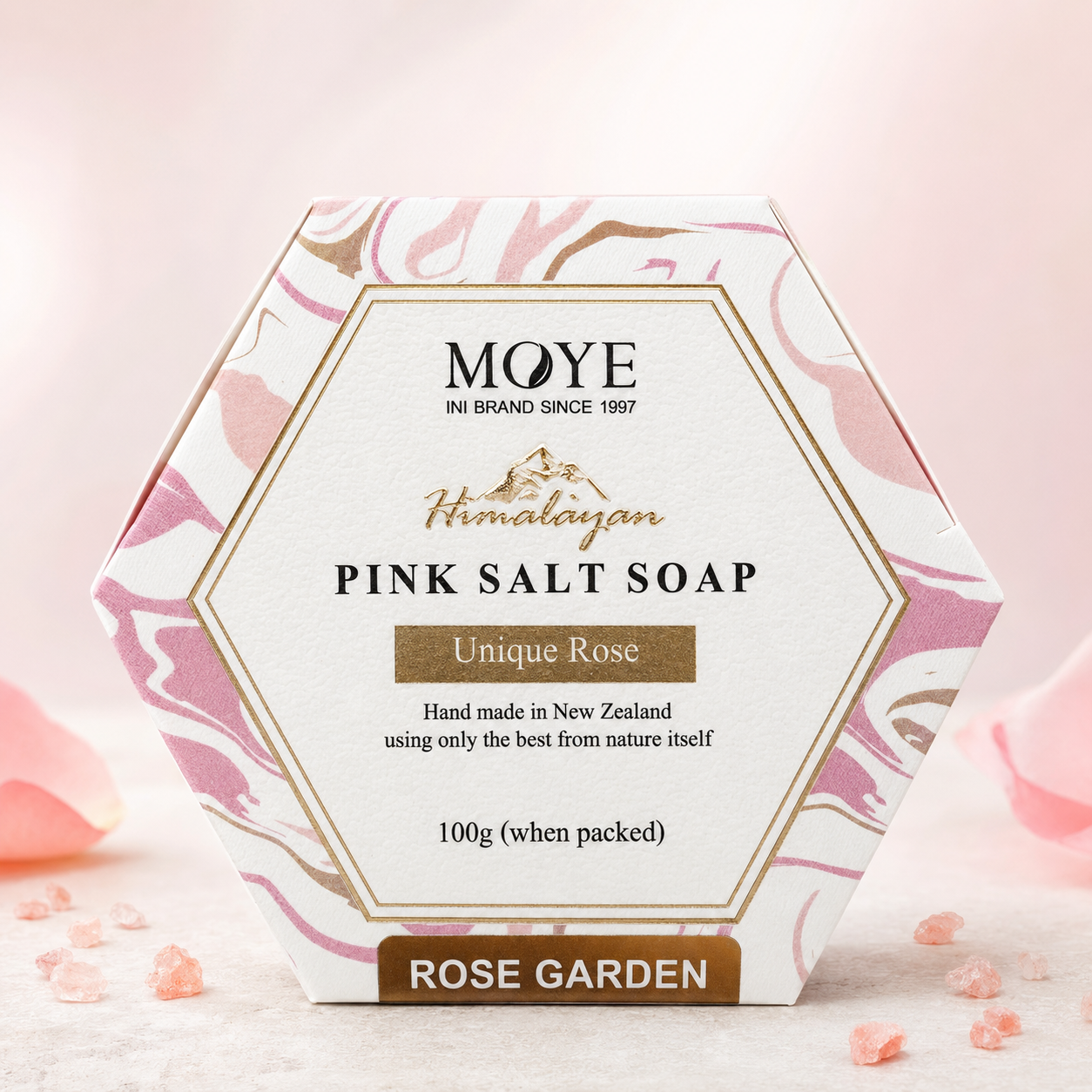 Moye Himalayan Pink Salt Soap Rose Garden 100g front packaging