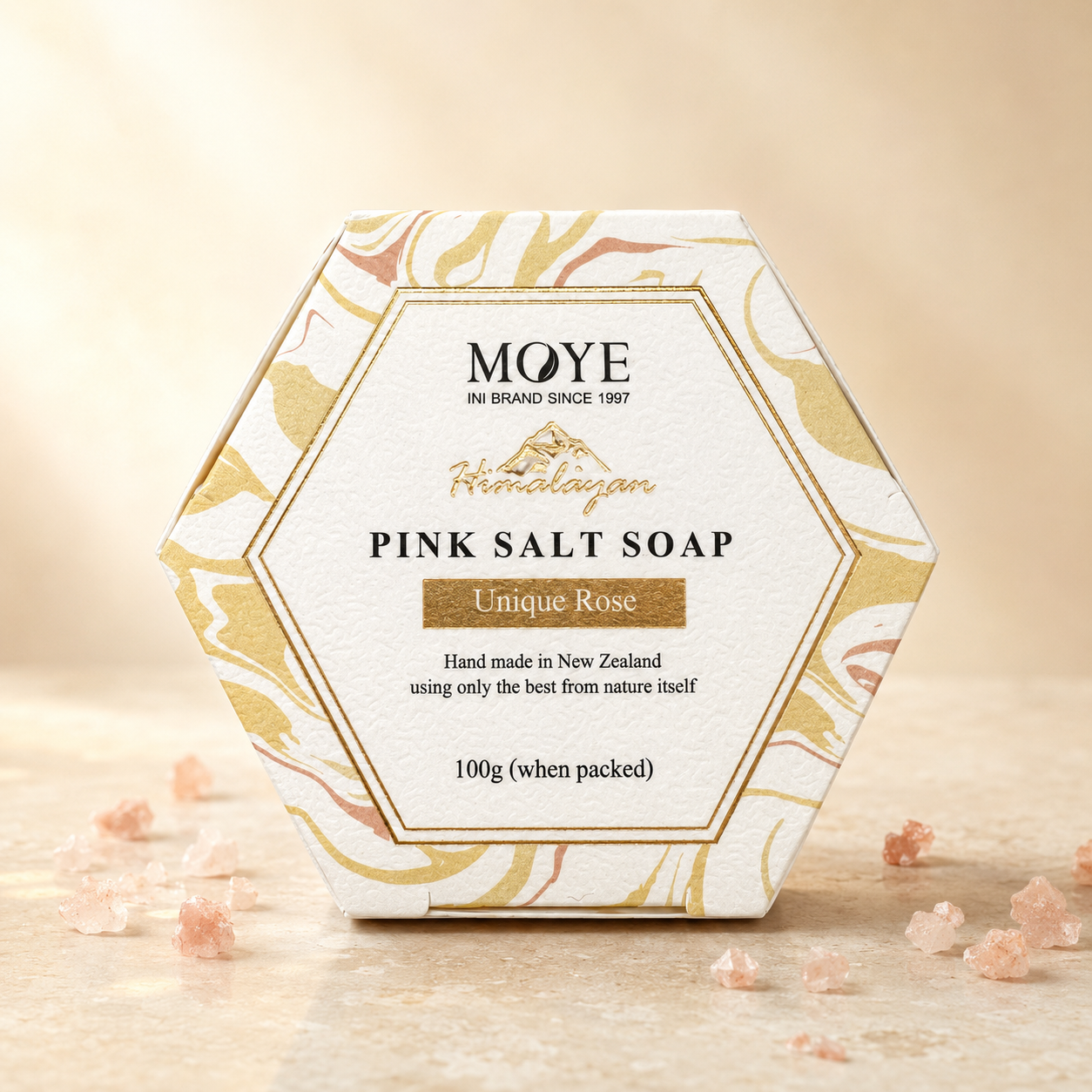 Moye Himalayan Pink Salt Soap Unique Rose 100g front packaging