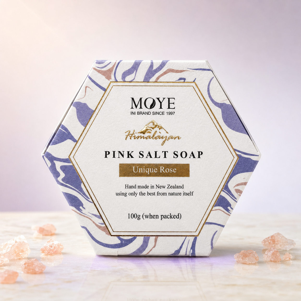 Moye Himalayan Pink Salt Soap Unique Rose Purple Box 100g front packaging